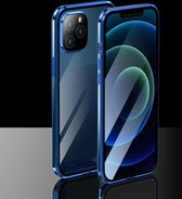 Galvaniserend frame dubbelzijdig gehard glas magnetische adsorptiehoes voor iPhone 12 Pro Max (blauw)