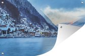 Muurdecoratie Alpen - Dorp - Sneeuw - 180x120 cm - Tuinposter - Tuindoek - Buitenposter
