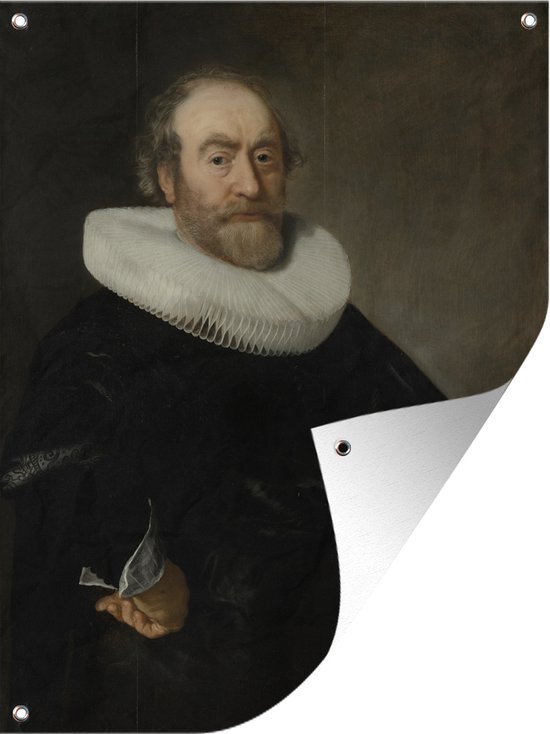 Tuinschilderij Portret van Andries Bicker - Schilderij van Bartholomeus van der Helst - 60x80 cm - Tuinposter - Tuindoek - Buitenposter