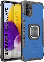 Samsung Galaxy A72 Hoesje met Metalen Kickstand Ring Houder Blauw