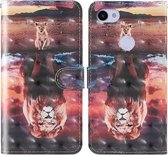 Voor Google Pixel 3a 3D-schilderij Gekleurd tekenpatroon Horizontaal Flip TPU + PU lederen tas met houder & kaartsleuven & portemonnee & draagkoord (Dream Lion)