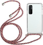 Voor Xiaomi Mi Note 10 Lite vierhoekige schokbestendige transparante TPU beschermhoes met draagkoord (roodgrijs)