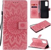 Voor Xiaomi Mi 10T / 10T Pro Sun Embossing Pattern Horizontale Flip Leather Case met Card Slot & Holder & Wallet & Lanyard (Pink)