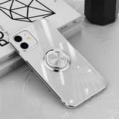 All-inclusive galvaniserende siliconen hoes met ringhouder voor iPhone 12/12 Pro (zilver)