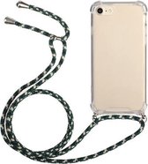 Vierhoekige schokbestendige transparante TPU beschermhoes met lanyard voor iPhone 8 Plus & 7 Plus (groen zwart)