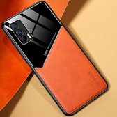 Voor OPPO Realme V15 All-inclusive leer + organische glazen beschermhoes met metalen ijzeren plaat (geel)