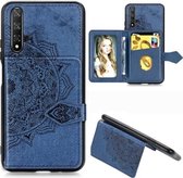 Voor Huawei Honor 20 Mandala Reliëf Magnetische Doek PU + TPU + PC Case met Houder & Kaartsleuven & Portemonnee & Fotolijst & Riem (Blauw)