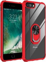 Voor iPhone 8 Plus / 7 Plus / 6 Plus schokbestendig transparant TPU + acryl beschermhoes met ringhouder (rood)