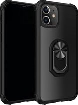 Voor iPhone 12 Pro Max schokbestendig transparant TPU + acryl beschermhoes met ringhouder (zwart)
