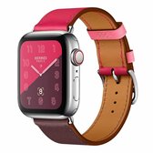 Tweekleurige lederen polsband met enkele lus horlogeband voor Apple Watch Series 3 & 2 & 1 38 mm, kleur: wijnrood + dieproze rood + lichtroze rood