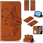 Veerpatroon Litchi Texture Horizontale Flip Leren Case met Portemonnee & Houder & Kaartsleuven Voor Huawei Y7 (2019) (Bruin)