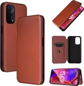 Voor OPPO A93 5G koolstofvezel textuur magnetische horizontale flip TPU + pc + PU lederen tas met kaartsleuf (bruin)