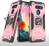 Voor LG K50S magnetisch pantser, schokbestendig TPU + pc-hoesje met metalen ringhouder (roségoud)