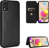 Voor LG K42 Carbon Fiber Texture Magnetische Horizontale Flip TPU + PC + PU Leather Case met Card Slot (Black)