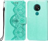 Voor Nokia 7.2 Flower Vine Embossing Pattern Horizontale Flip Leather Case met Card Slot & Holder & Wallet & Lanyard (Green)