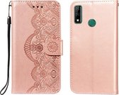 Voor Huawei Honor Y8s Flower Vine Embossing Pattern Horizontale Flip Leather Case met Card Slot & Holder & Wallet & Lanyard (Rose Gold)