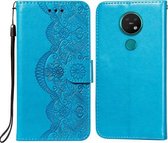 Voor Nokia 7.2 Flower Vine Embossing Pattern Horizontale Flip Leather Case met Card Slot & Holder & Wallet & Lanyard (Blue)