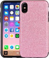 Voor iPhone X / XS TPU + PU Glitterpoeder Valbestendige beschermende achterkant van de behuizing (roze)
