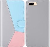 Voor iPhone 8 Plus / 7 Plus Driekleurige stiksels Horizontale flip TPU + PU lederen tas met houder & kaartsleuven en portemonnee (grijs)