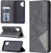 Voor Samsung Galaxy A32 4G Rhombus Texture Horizontale Flip Magnetische Leren Case met Houder & Kaartsleuven (Zwart)