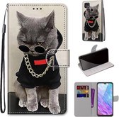 Voor ZTE Blade V2020 Smart Gekleurde Tekening Cross Textuur Horizontale Flip PU Lederen Case met Houder & Kaartsleuven & Portemonnee & Lanyard (Gouden Ketting Grijze Kat)