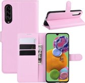 Voor Galaxy A90 5G Litchi Texture Horizontale Flip Leren Case met Portemonnee & Houder & Kaartsleuven (Roze)