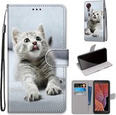 Voor Samsung Galaxy Xcover 5 Gekleurde Tekening Cross Textuur Horizontale Flip PU Lederen Case met Houder & Kaartsleuven & Portemonnee & Lanyard (Kleine Grijze Kat)