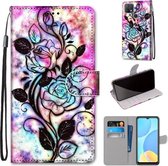 Voor OPPO A15 / A15s Gekleurde Tekening Cross Textuur Horizontale Flip PU Lederen Case met Houder & Kaartsleuven & Portemonnee & Lanyard (Kleur Bodem Holle Bloem)