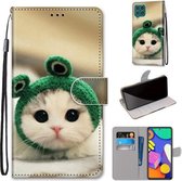 Voor Samsung Galaxy F62 / M62 Gekleurde Tekening Cross Textuur Horizontale Flip PU Lederen Case met Houder & Kaartsleuven & Portemonnee & Lanyard (Frog Kitten)