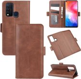 Voor Vivo Y50 / Y30 Dubbelzijdige magnetische gesp Horizontale flip lederen tas met houder & kaartsleuven en portemonnee (bruin)