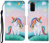 Voor Samsung Galaxy S20 Gekleurde Tekening Patroon Horizontale Flip Leren Case met Houder & Kaartsleuven & Portemonnee & Lanyard (Rainbow Eenhoorn)