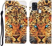 Voor Samsung Galaxy A21s Gekleurde Tekening Patroon Horizontale Flip Leren Case met Houder & Kaartsleuven & Portemonnee & Lanyard (Gele Luipaard)
