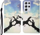 Voor Samsung Galaxy S21 Ultra 5G Gekleurde Tekening Patroon Horizontale Flip Leren Case met Houder & Kaartsleuven & Portemonnee & Lanyard (Liefdesgebaar)