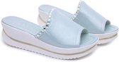 Dames PU lederen sandalen dia's wiggen platform schoenen, maat: 40 (blauw)