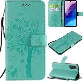 Voor Huawei Enjoy Z 5G Boom & Kat Reliëfpatroon Horizontale Flip Leren Case met Houder & Kaartsleuven & Portemonnee & Lanyard (Groen)