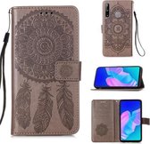 Voor Huawei P40 Lite E / Y7P Dream Catcher Afdrukken Horizontale Flip Leren Case met Houder & Kaartsleuven & Portemonnee & Lanyard (Grijs)