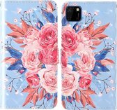 Voor Huawei Y5p 3D-schilderij Gekleurde tekening Patroon Horizontaal Flip TPU + PU lederen tas met houder & kaartsleuven & portemonnee & lanyard (gekleurde bloemen)