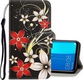 Voor Huawei Y9 2019 3D Gekleurde Tekening Horizontale Flip PU Lederen Case met Houder & Kaartsleuven & Portemonnee (rode Bloem)