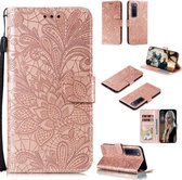 Voor Huawei Nova 7 Pro Kant Bloem Embossing Patroon Horizontale Flip Leren Case, met Houder & Kaartsleuven & Portemonnee & Fotolijst & Lanyard (Rose Goud)