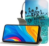 Voor Huawei Honor Play 3 / Enjoy 10 Gekleurde Tekening Horizontale Flip Leren Case met Houder & Kaartsleuf & Portemonnee (Blue Coconut Grove)