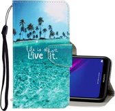 Voor Huawei Y6 2019 3D Gekleurde Tekening Horizontale Flip PU Lederen Case met Houder & Kaartsleuven & Portemonnee (Kokospalm)