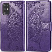 Voor Galaxy S20 + Butterfly Love Flower Reliëf Horizontale Flip Leren Case met Beugel / Kaartsleuf / Portemonnee / Lanyard (Donkerpaars)