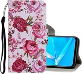 Voor OPPO A92 Gekleurde tekening patroon Horizontale flip lederen tas met houder & kaartsleuven & portemonnee (roos)