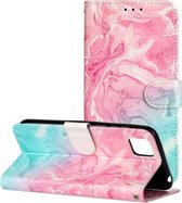 Voor Huawei Y5p Gekleurde Tekening Marmer Patroon Horizontale Flip PU Lederen Case met Houder & Kaartsleuven & Portemonnee (Roze Groen Marmer)