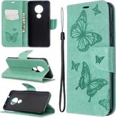 Voor Nokia 6.2 / 7.2 Embossing Two Butterflies Pattern Horizontale Flip PU Leather Case met houder & kaartsleuf & portemonnee & lanyard (groen)