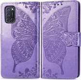 Voor OPPO A92 & A72 & A52 Butterfly Love Flowers Embossing Horizontale Flip Leather Case, met houder & kaartsleuven & portemonnee & lanyard (lichtpaars)