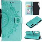 Voor Sony Xperia 1 II Totem Bloem Reliëf Horizontale Flip TPU + PU lederen tas met houder & kaartsleuven & portemonnee (groen)