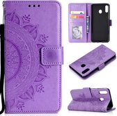 Voor Samsung Galaxy M30 Totem Bloem Reliëf Horizontale Flip TPU + PU lederen tas met houder & kaartsleuven & portemonnee (paars)