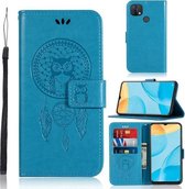 Voor OPPO A15 Windgong Uil Embossing Patroon Horizontale Flip lederen tas, met houder & kaartsleuven & portemonnee (blauw)