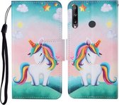 Voor Huawei P40 lite E Gekleurde Tekening Patroon Horizontale Flip Leren Case met Houder & Kaartsleuven & Portemonnee & Lanyard (Regenboog Eenhoorn)